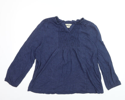 Wear Me With Love Womens Blue Cotton Long Sleeve Tunic Blouse Size 12
