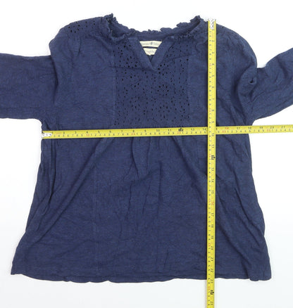 Wear Me With Love Womens Blue Cotton Long Sleeve Tunic Blouse Size 12