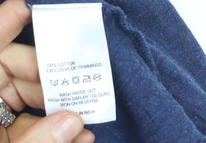 Wear Me With Love Womens Blue Cotton Long Sleeve Tunic Blouse Size 12