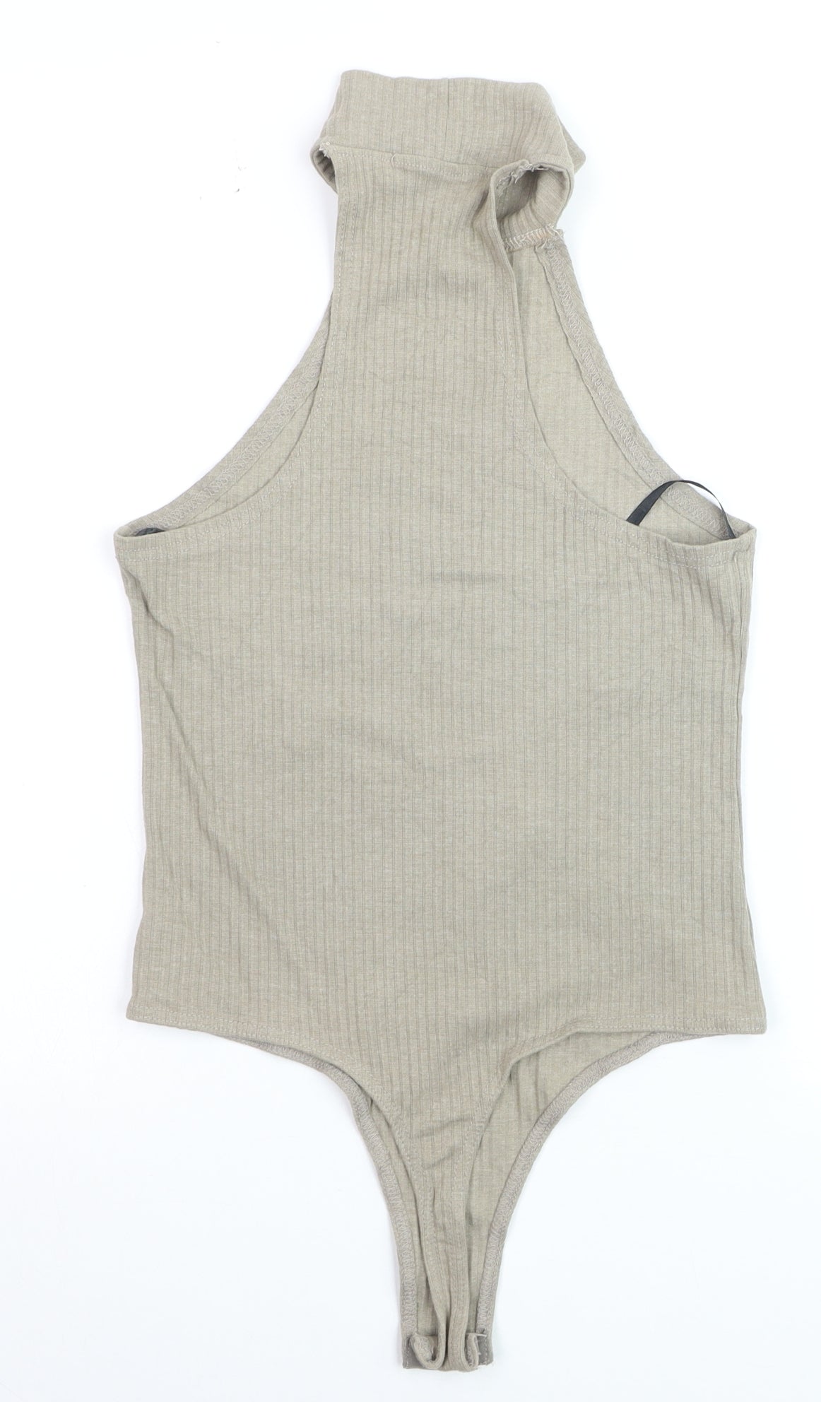 Missguided Women’s Beige High Neck Ribbed Bodysuit Size 12
