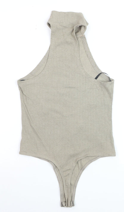 Missguided Women’s Beige High Neck Ribbed Bodysuit Size 12