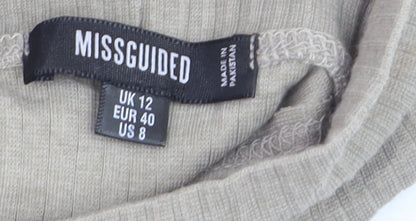 Missguided Women’s Beige High Neck Ribbed Bodysuit Size 12
