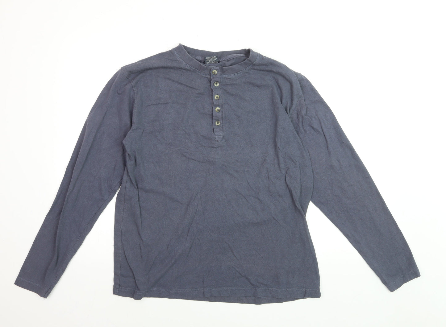 Trespass Men's Blue Cotton Long Sleeve Henley Shirt Size M
