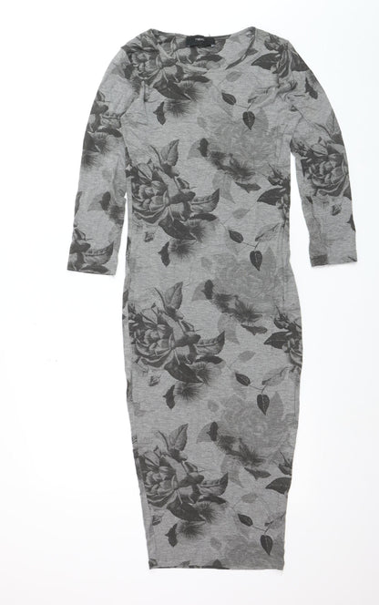 Next Women’s Grey Floral Bodycon Midi Dress Size 6