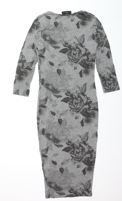 Next Women’s Grey Floral Bodycon Midi Dress Size 6