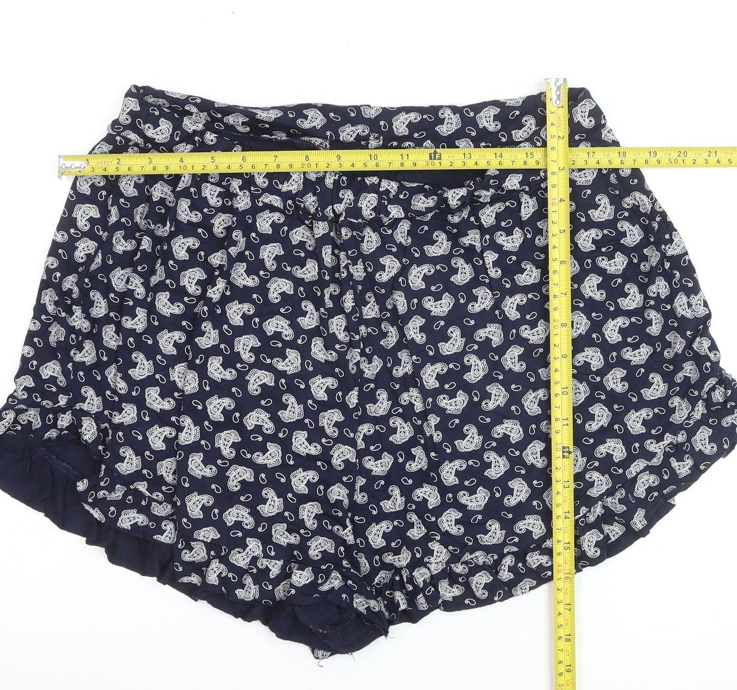 Boohoo Women Blue Paisley Culotte Shorts Size 18