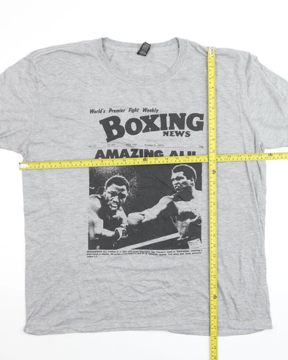 Anvil Men's Grey Boxing News Muhammad Ali Graphic T-Shirt XL