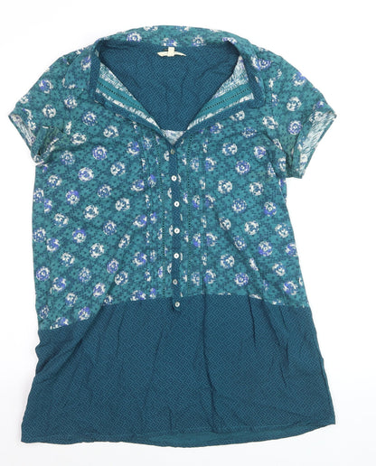 White Stuff Women's Green Floral Cotton Tunic Blouse Size 12