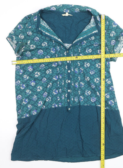 White Stuff Women's Green Floral Cotton Tunic Blouse Size 12
