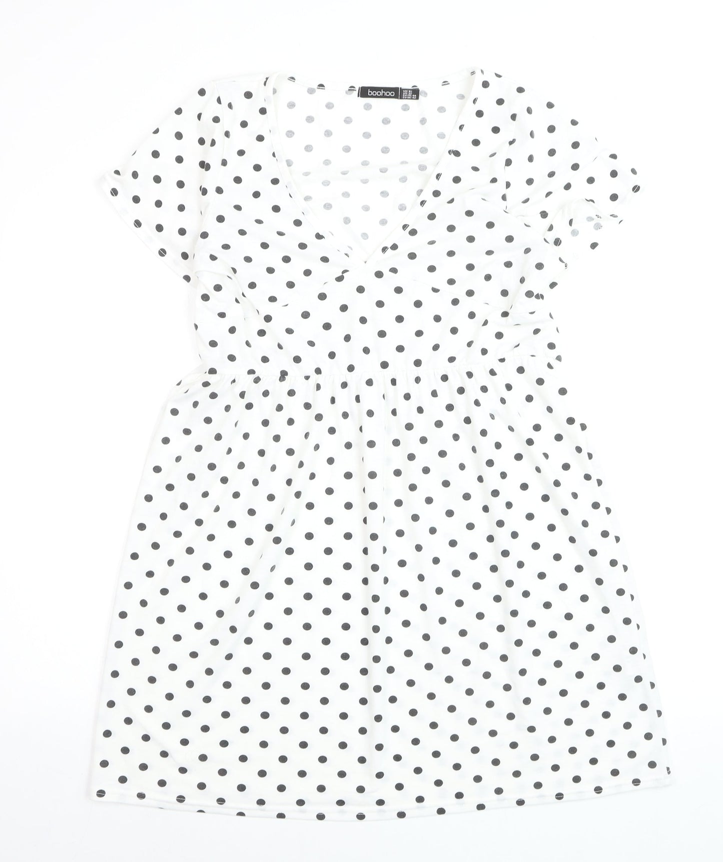 Boohoo Women’s White Polka Dot Wrap Dress Size 12 Short Sleeve
