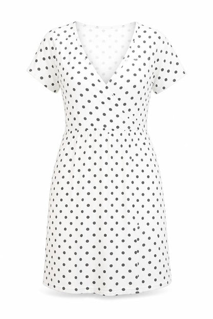 Boohoo Women’s White Polka Dot Wrap Dress Size 12 Short Sleeve