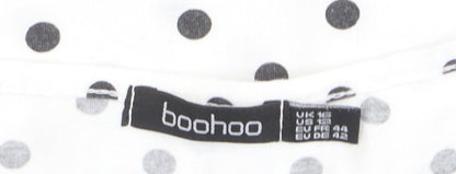 Boohoo Women’s White Polka Dot Wrap Dress Size 12 Short Sleeve