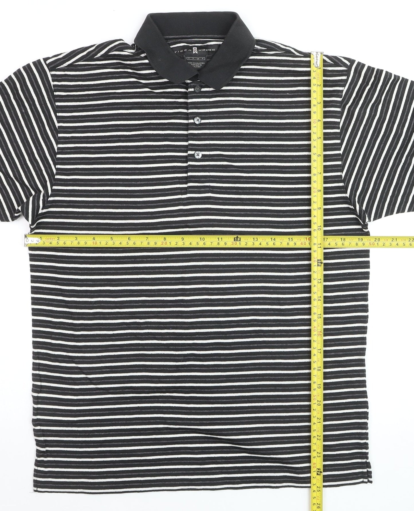 Tiger Woods Men's Black Striped Regular Fit Polo Shirt Size S