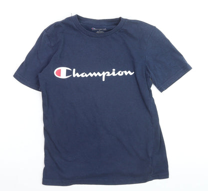 Champion Boys Blue Logo Crew Neck Short Sleeve Cotton T-Shirt M