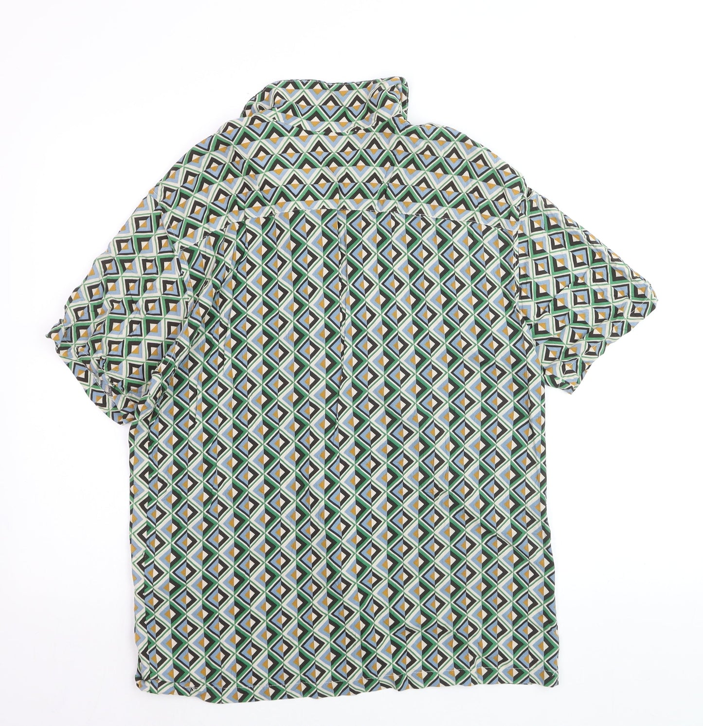 Pull & Bear Men's Multicoloured Geometric Short Sleeve Button-Up Shirt Size L