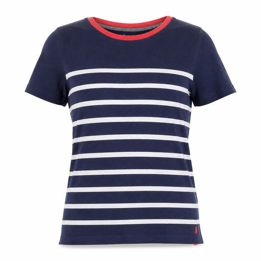 Joules Women Blue Striped Cotton T-Shirt Size 8 Short Sleeve