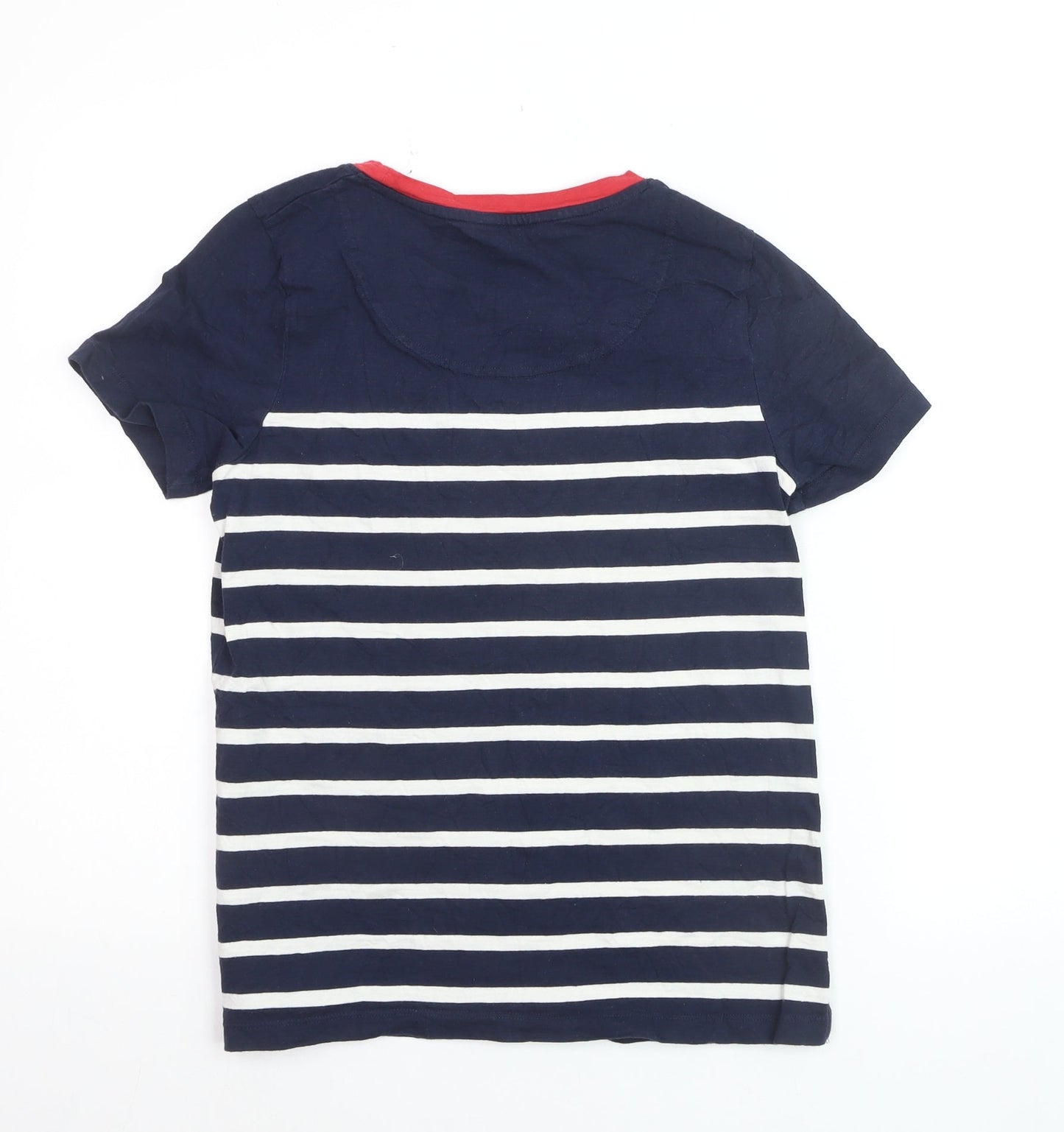 Joules Women Blue Striped Cotton T-Shirt Size 8 Short Sleeve