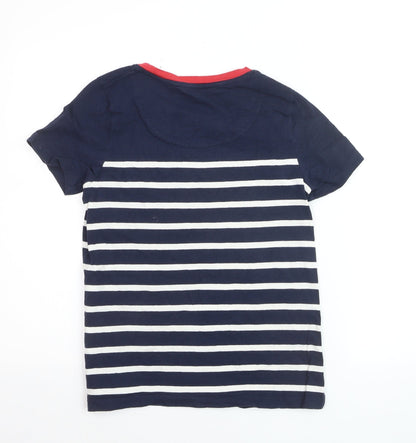 Joules Women Blue Striped Cotton T-Shirt Size 8 Short Sleeve