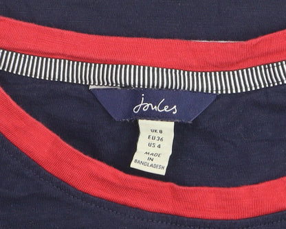 Joules Women Blue Striped Cotton T-Shirt Size 8 Short Sleeve