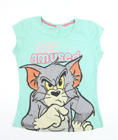 Tom and Jerry Women's Green Cotton T-Shirt Size 18 Casual