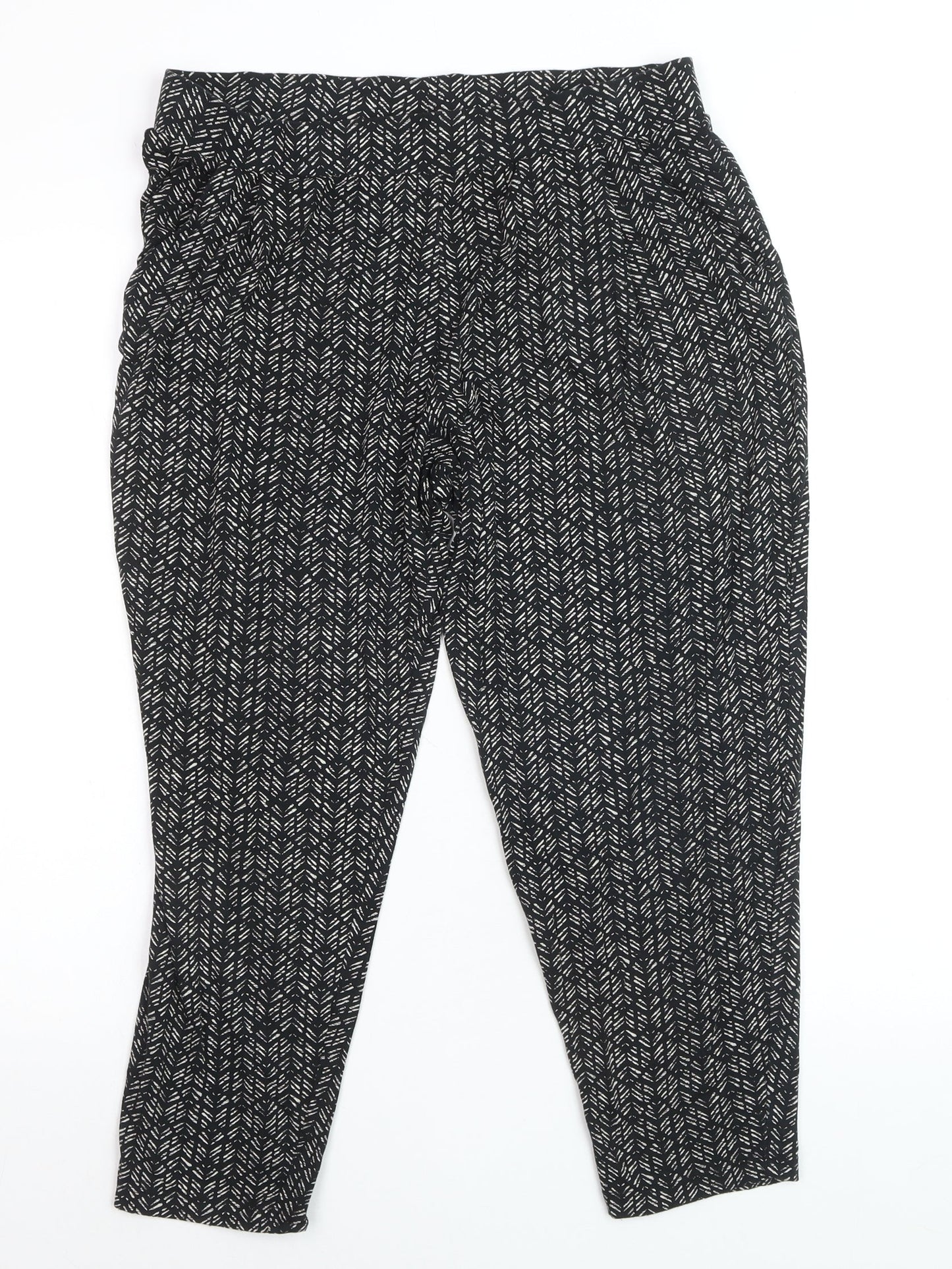 Marks and Spencer Womens Black Geometric Tapered Jersey Trousers Size 14