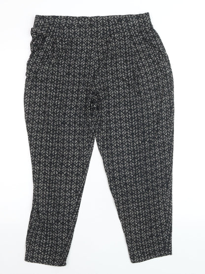 Marks and Spencer Womens Black Geometric Tapered Jersey Trousers Size 14