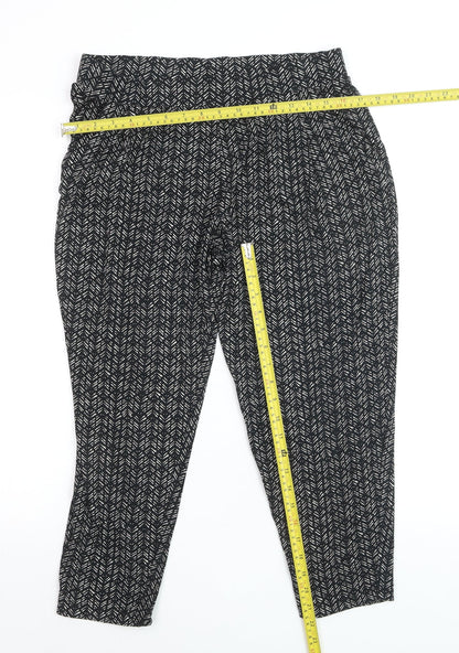 Marks and Spencer Womens Black Geometric Tapered Jersey Trousers Size 14