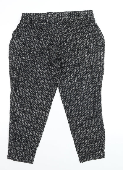 Marks and Spencer Womens Black Geometric Tapered Jersey Trousers Size 14