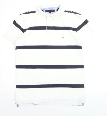 Tommy Hilfiger Men's White Striped Polo Shirt Size S