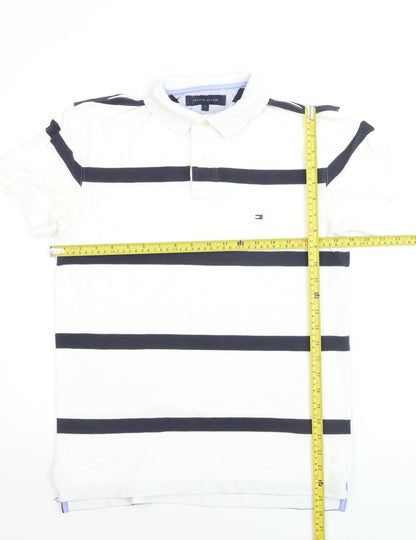 Tommy Hilfiger Men's White Striped Polo Shirt Size S