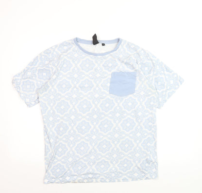 Soul Star Men's Blue Geometric Crew Neck Cotton T-Shirt Size L