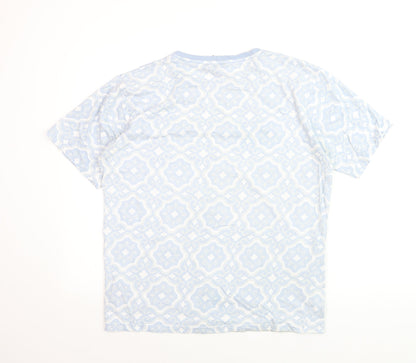 Soul Star Men's Blue Geometric Crew Neck Cotton T-Shirt Size L