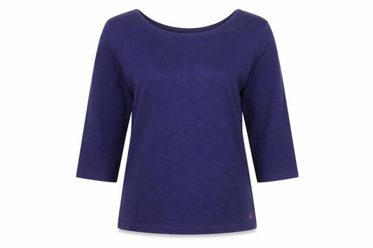 Joules Womens Blue Boat Neck 3/4 Sleeve Cotton T-Shirt Size 14