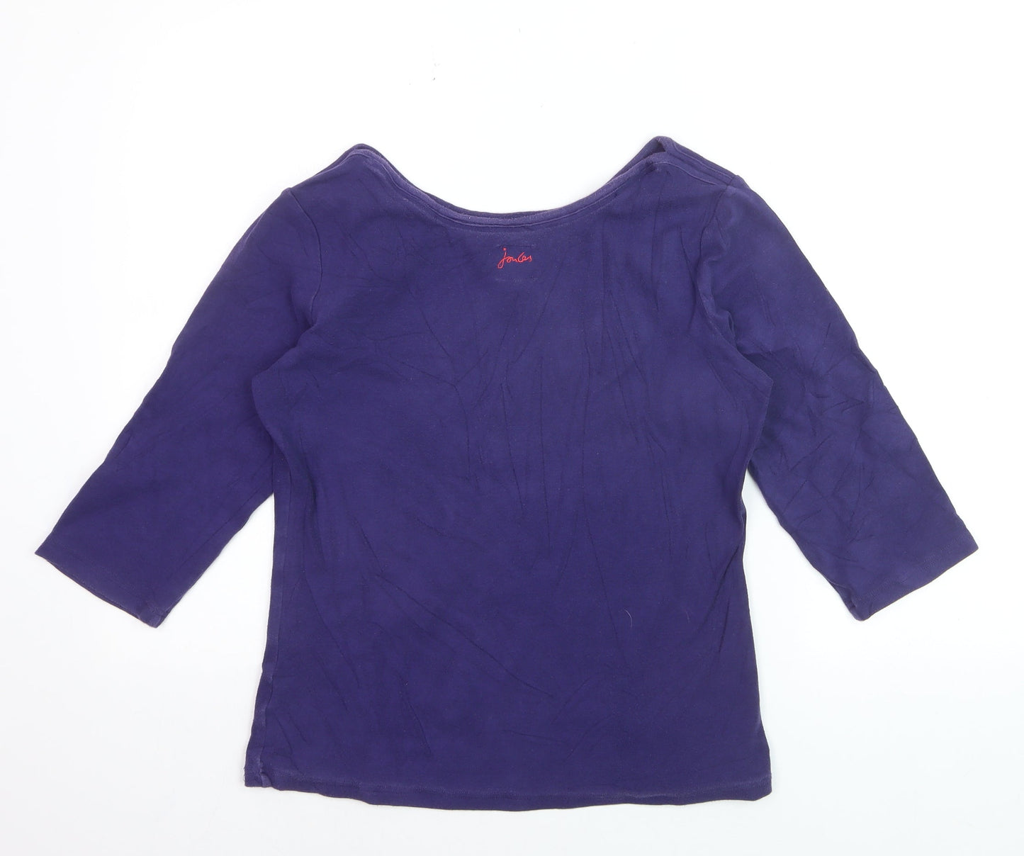 Joules Womens Blue Boat Neck 3/4 Sleeve Cotton T-Shirt Size 14