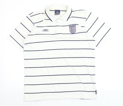 Umbro England Men's White Striped Polo Shirt Size M
