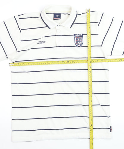 Umbro England Men's White Striped Polo Shirt Size M