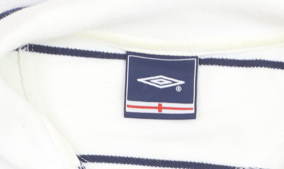 Umbro England Men's White Striped Polo Shirt Size M