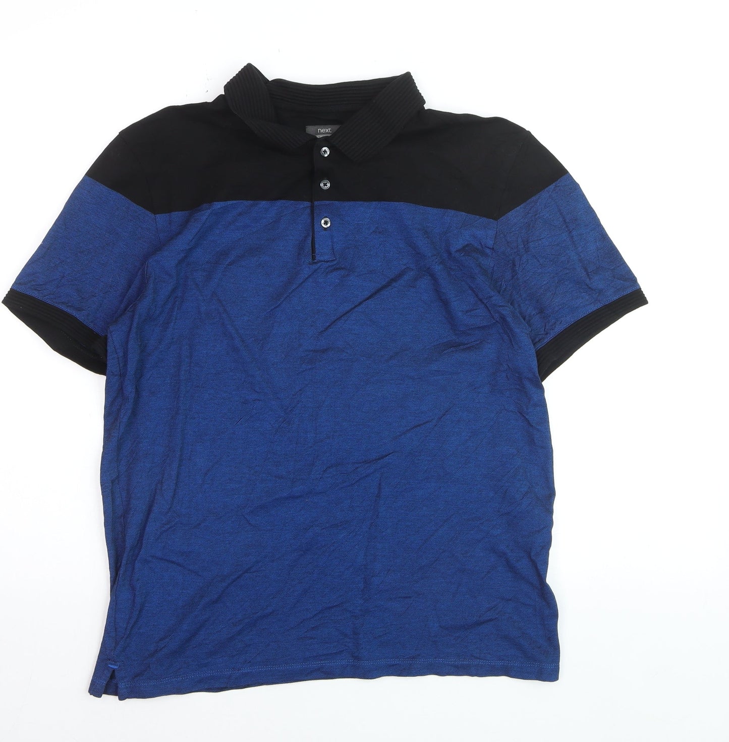 Next Men's Blue Black Colourblock Cotton Polo Shirt Size M