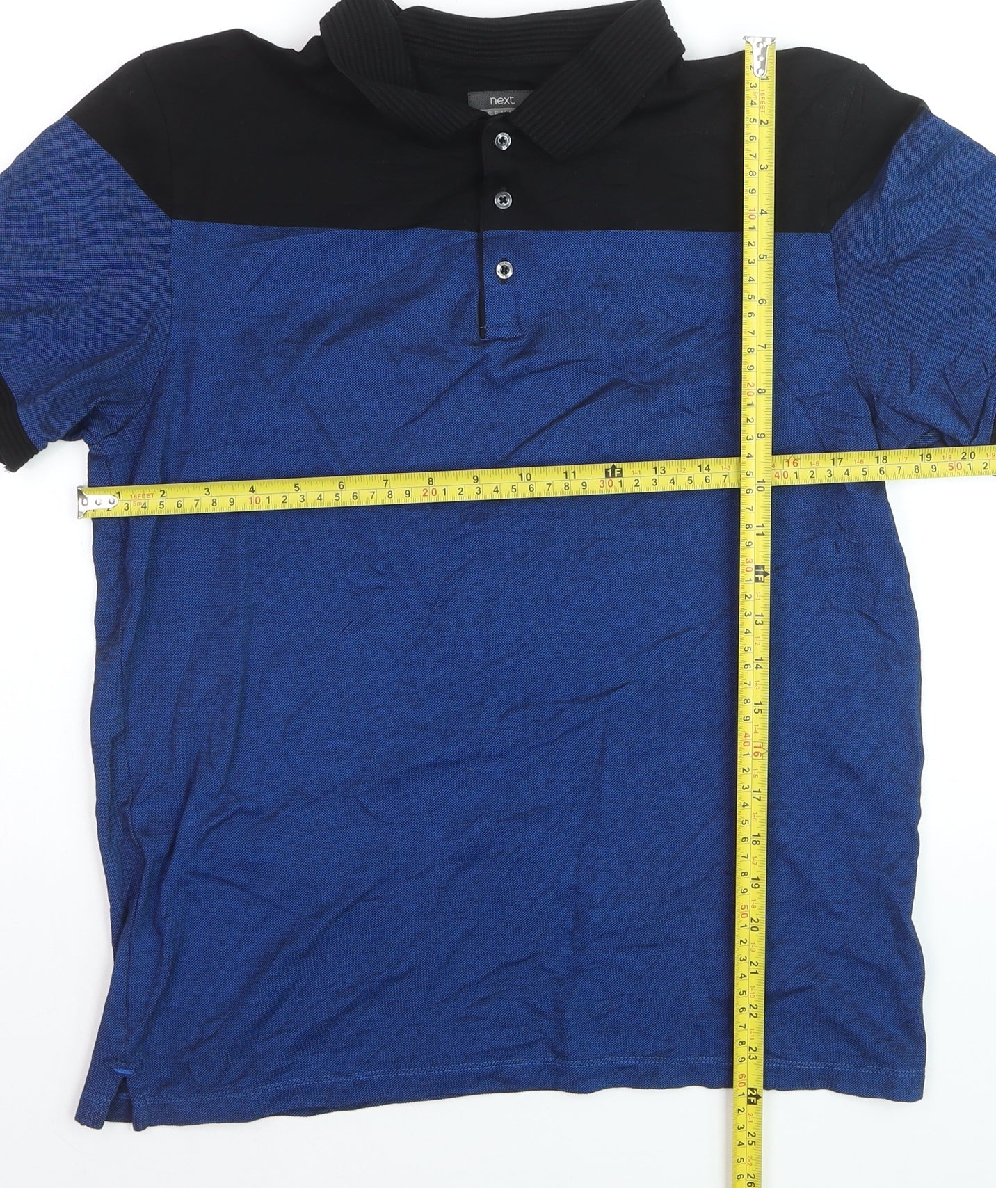 Next Men's Blue Black Colourblock Cotton Polo Shirt Size M