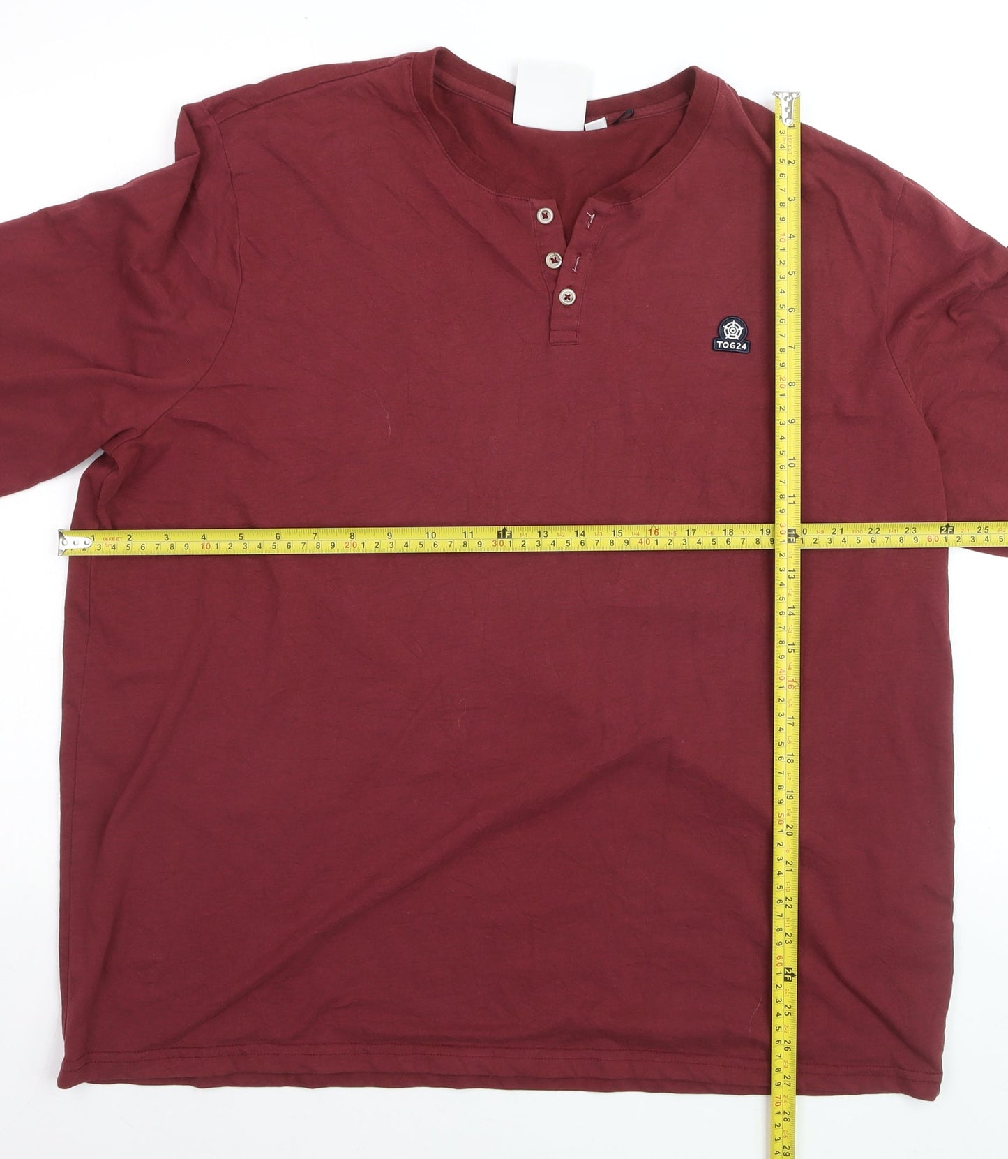 TOG24 Men's Red 2XL Long Sleeve Henley Cotton Blend Top