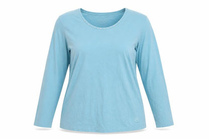 Linden Womens Blue Long Sleeve Scoop Neck Stretch T-Shirt 2XL