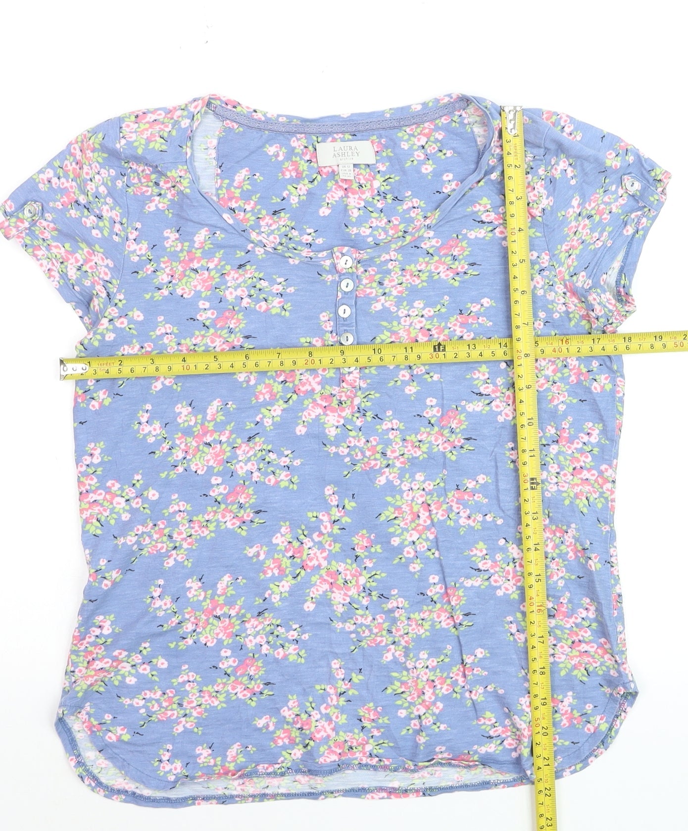 Laura Ashley Women’s Blue Floral Cotton Short Sleeve T-Shirt UK 12