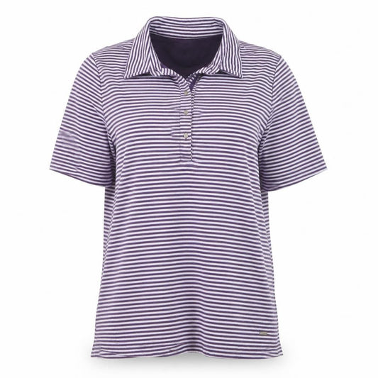 Dash Womens Purple Striped Polo Shirt Size 14 Short Sleeve