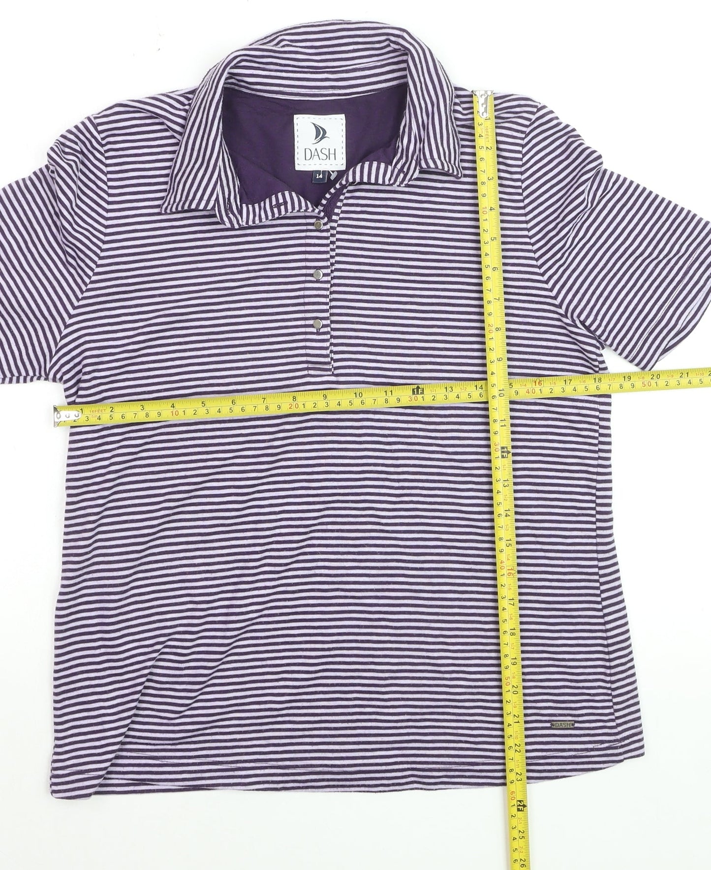Dash Womens Purple Striped Polo Shirt Size 14 Short Sleeve