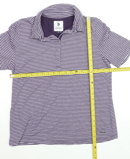 Dash Womens Purple Striped Polo Shirt Size 14 Short Sleeve