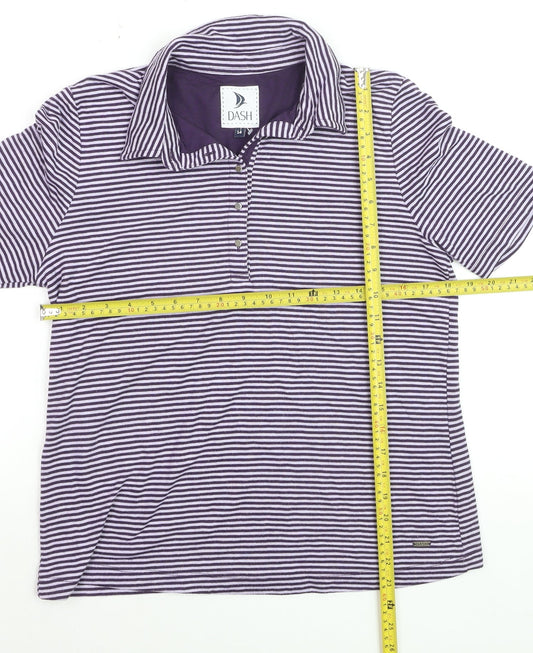 Dash Womens Purple Striped Polo Shirt Size 14 Short Sleeve