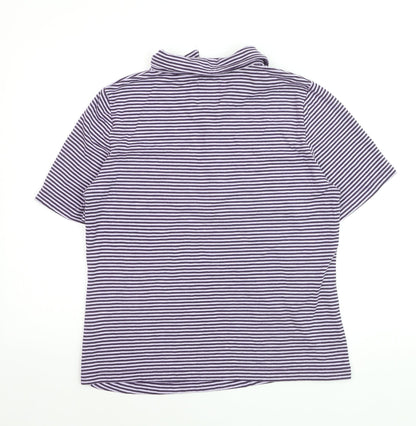 Dash Womens Purple Striped Polo Shirt Size 14 Short Sleeve