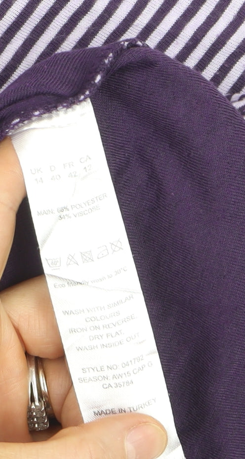 Dash Womens Purple Striped Polo Shirt Size 14 Short Sleeve