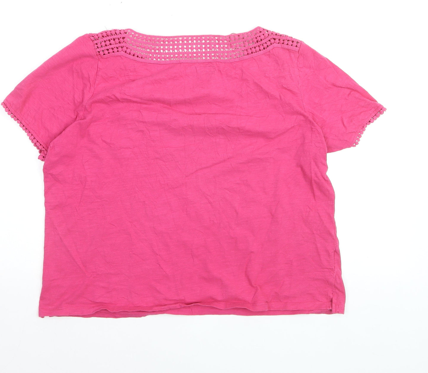 Laura Ashley Women's Pink Cotton Crochet Neck Short Sleeve Top Size 16
