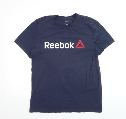 Reebok Men's Blue Large Logo Sports Cotton T-Shirt
